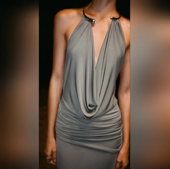 Zara LONG DRESS WITH JEWEL COLLAR Size XL - Picture 3 of 15